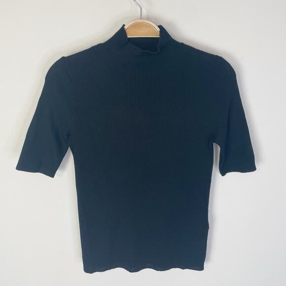 Madewell Ribbed Merino Wool Mockneck Sweater Tee True Black Small NS673 Minimal - Picture 4 of 8